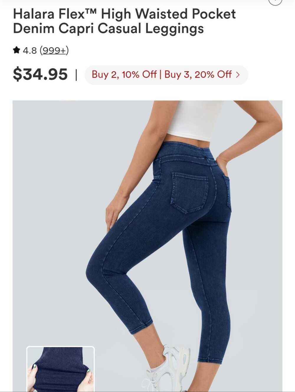 Women's Halara Flex High Waisted Pocket Denim Capri Casual Leggings